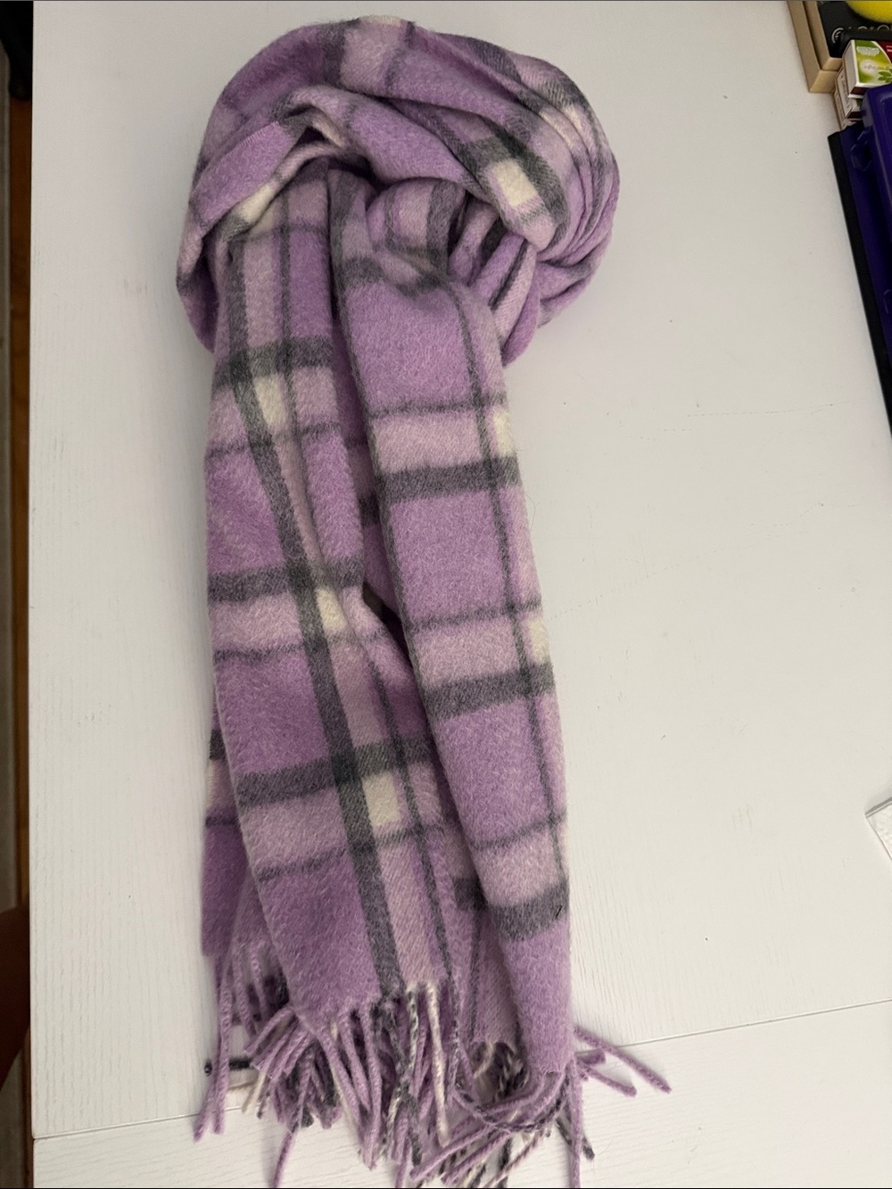 Talbots Cashmere Purple Plaid Fringe Scarf - Women Accessories